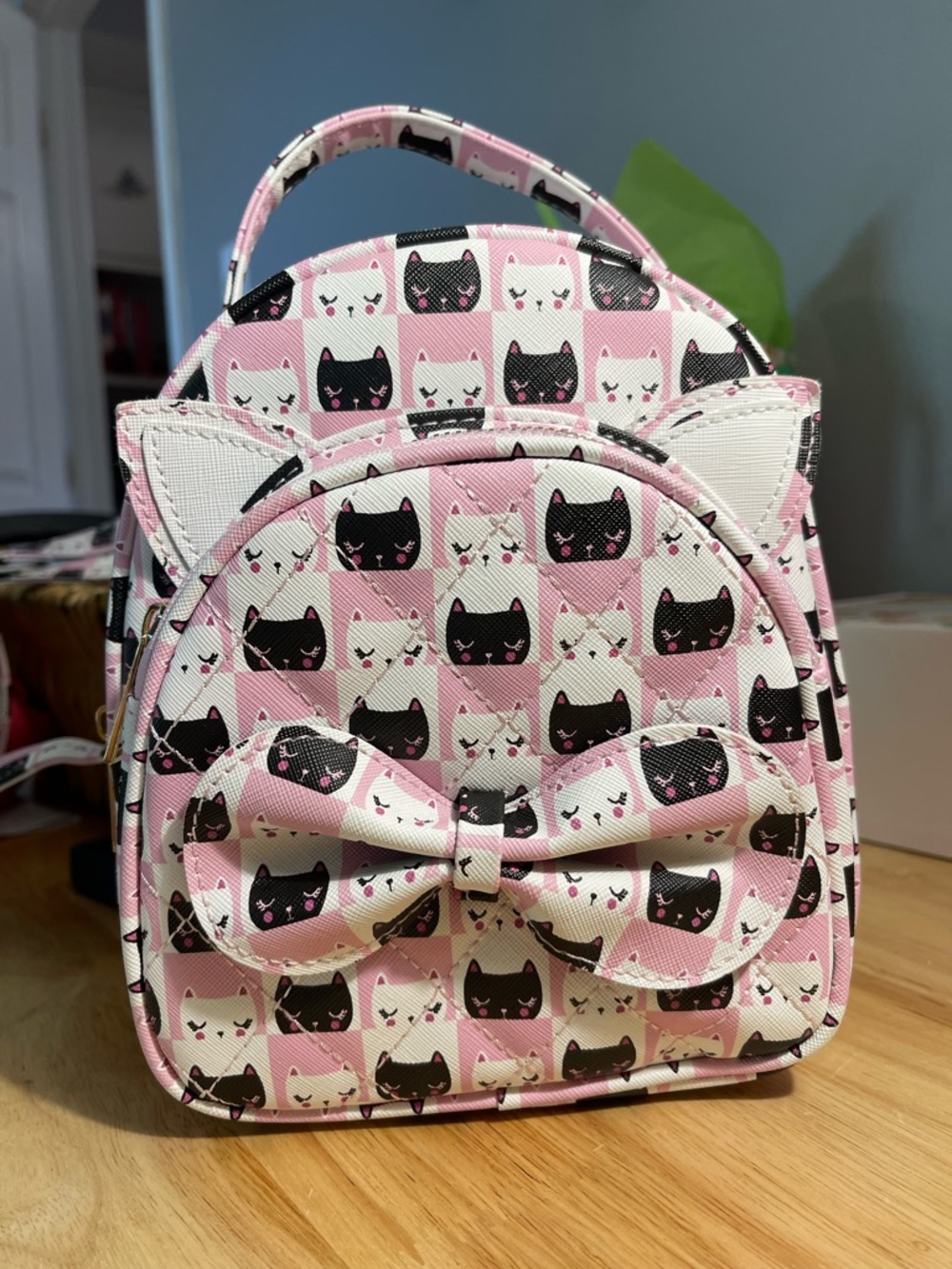 Under One Sky Pink & Black Cat Print Kids Backpack Purse